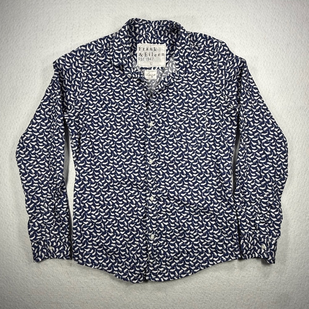 Frank & Eileen Barry Women's Button Up Shirt  Navy Blue Whales Coastal Preppy L